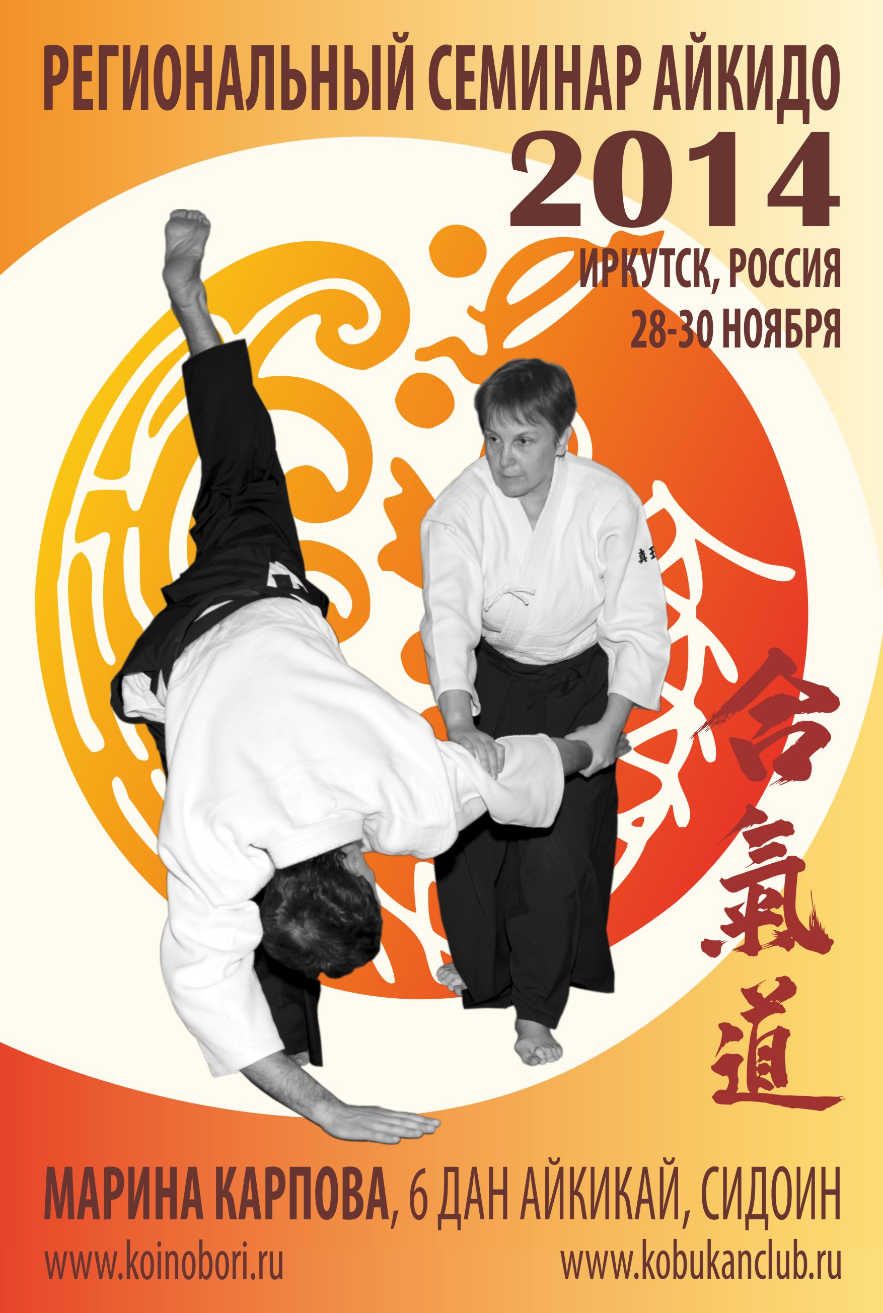 Плакат регионального семинара по айкидо АЙКИКАЙ в Иркутске под руководством М.Л.Карповой